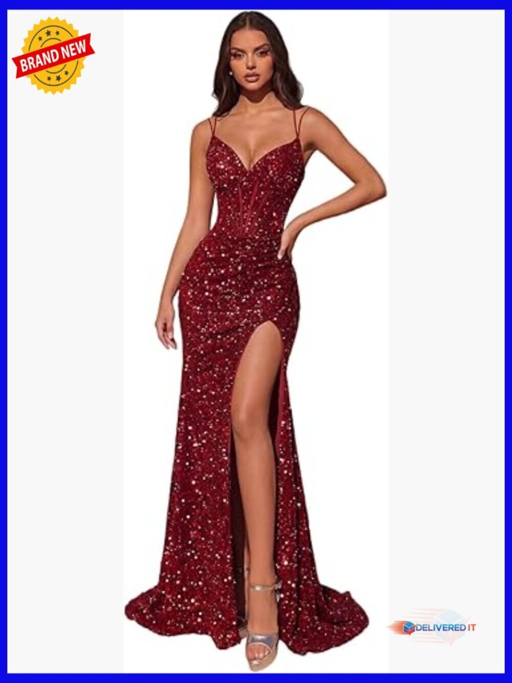 Sequin Tulle Formal Gown Floor Length Backless Mermaid Dress Women's